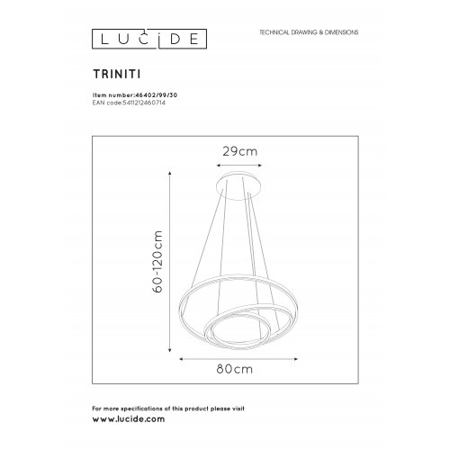 LUCIDE TRINITI Pendant LED 136W Black závěsné svítidlo, lustr - obrázek