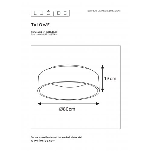 LUCIDE TALOWE - StropnĂ© osvetlenie - Ă 80 cm - LED Dim. - 1x80W 3000K - ÄŤi - obrázek