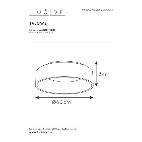 LUCIDE TALOWE - StropnĂ© svietidlo - Ă 60 cm - LED Dim. - 1x42W 3000K - biel - obrázek