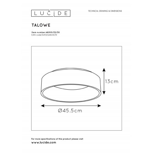 LUCIDE TALOWE - StropnĂ© svietidlo - Ă 45 cm - LED Dim. - 1x30W 3000K - ÄŤie - obrázek