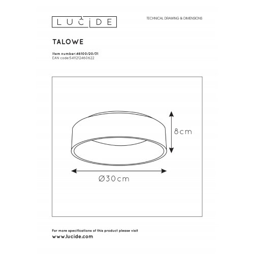 LUCIDE TALOWE - StropnĂ© osvetlenie - Ă 30 cm - LED Dim. - 1x20W 3000K - bie - obrázek