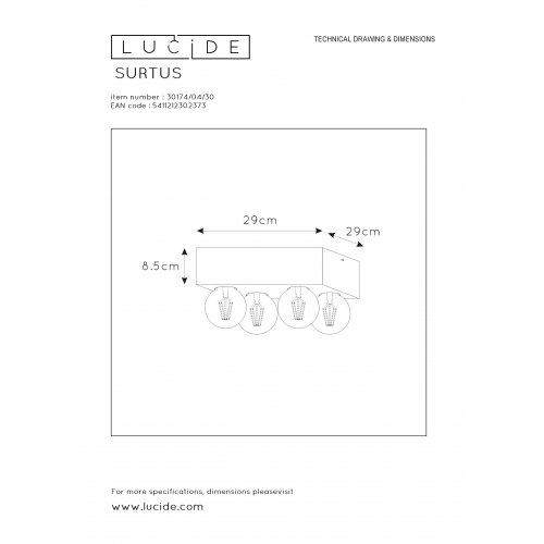 LUCIDE SURTUS Ceiling Light 4xE27/60W Black - obrázek