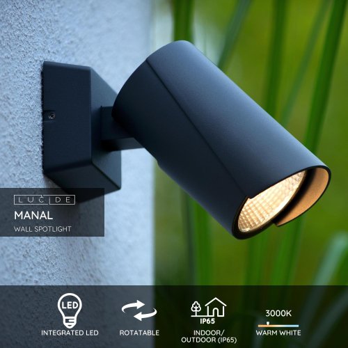 LUCIDE MANAL Wall spotlight LED 12W Anthracite venkovní svítidlo - obrázek