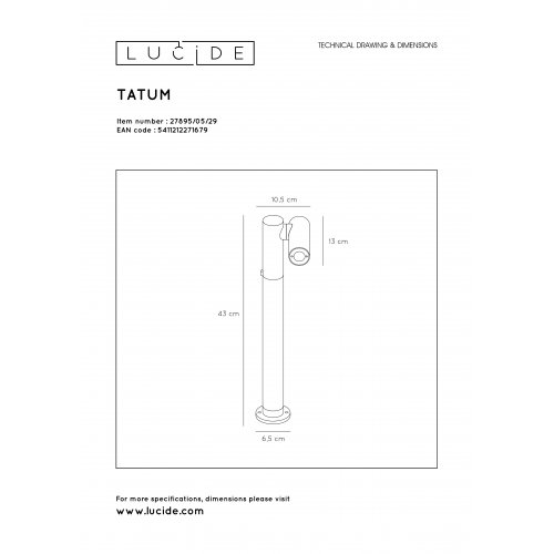 LUCIDE TATUM Garden Spotlight LED 4.5W  H43cm Anthracite venkovní svítidlo - obrázek