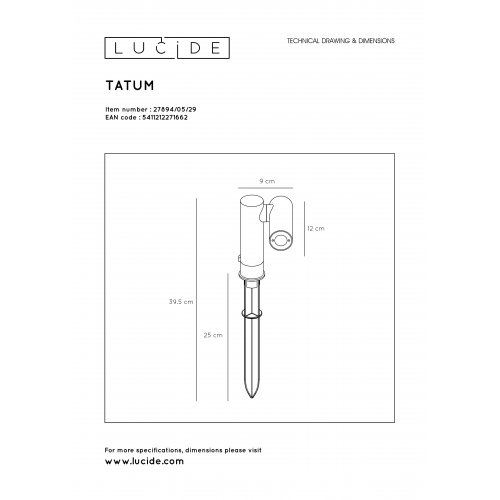 LUCIDE TATUM Garden spotlight ground spike LED 4.5W Anthr venkovní svítidlo - obrázek