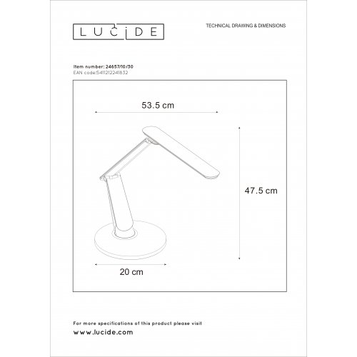 LUCIDE PRACTICO Desklamp LED  10W H 475cm Black stolní lampa - obrázek