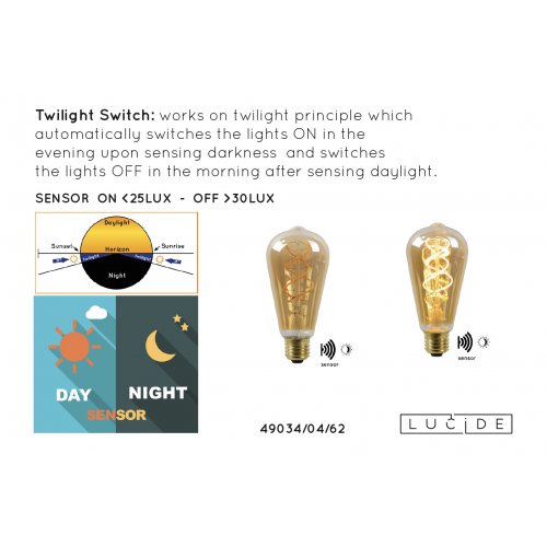 LUCIDE LED BULB TWLIGHTSWITCH SENSOR ST64 E27/4W Amber žárovka, zářivka - obrázek