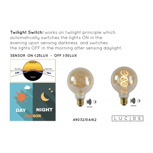 LUCIDE LED BULB TWLIGHTSWITCH SENSOR  G95 E27/4W Amber žárovka, zářivka - obrázek