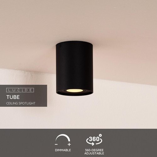 LUCIDE TUBE Spot Round GU10 D9.6 H12.5cm Black bodové svítidlo, bodovka - obrázek