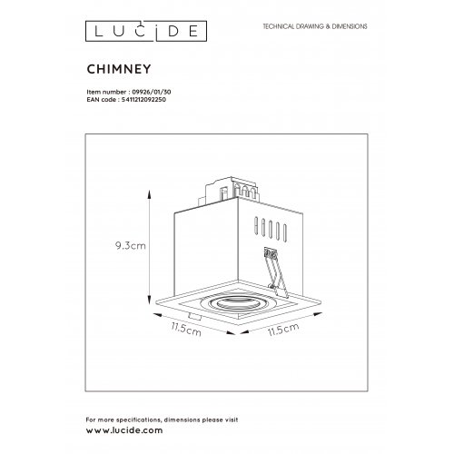 LUCIDE CHIMNEY Recessed spotlight  GU10 50W Square Black bodové svítidlo, bodovka - obrázek