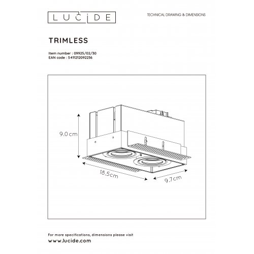LUCIDE TRIMLESS Reccesed spot 2xGU10/5W Black bodové svítidlo, bodovka - obrázek