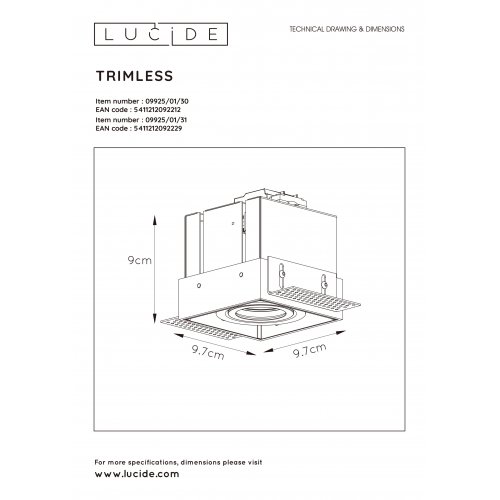 LUCIDE TRIMLESS Reccesed spot GU10/5W Black bodové svítidlo, bodovka - obrázek