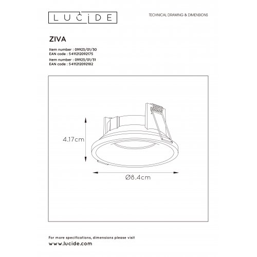 LUCIDE ZIVA  Recessed spotlight Round GU10/5W 3000K bodové svítidlo, bodovka - obrázek