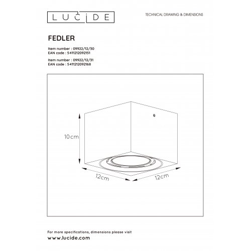 LUCIDE FEDLER Ceilingspotlight Dim-to-warm GU10 Square Wh bodové svítidlo, bodovka - obrázek