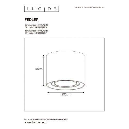 LUCIDE FEDLER Ceilingspotlight Dim-to-warm GU10 Round Whi bodové svítidlo, bodovka - obrázek