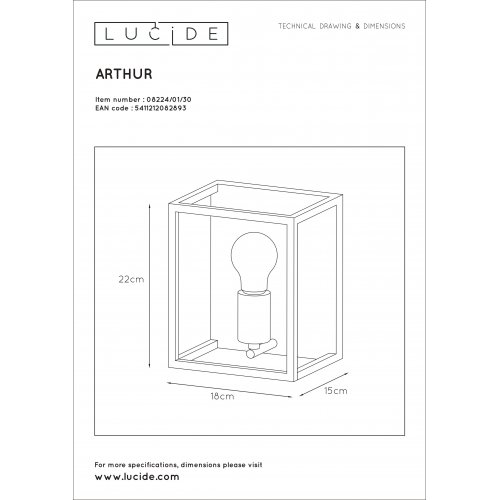 LUCIDE ARTHUR Wall light E27 40W Black nástěnné svítidlo - obrázek