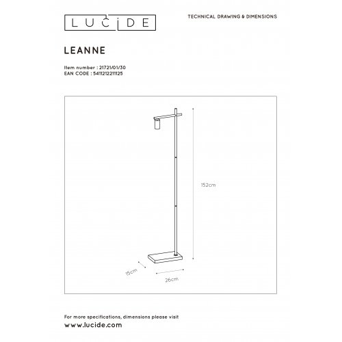 LUCIDE LEANNE Floor Lamp E27/40W Black stojací lampa - obrázek