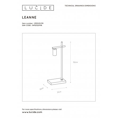 LUCIDE LEANNE Table Lamp E27/40W Black stolní lampa - obrázek