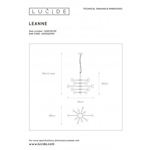 LUCIDE LEANNE Pendant 10xE27/60W Black závěsné svítidlo, lustr - obrázek