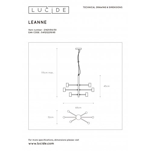 LUCIDE LEANNE Pendant 6xE27/60W Black závěsné svítidlo, lustr - obrázek