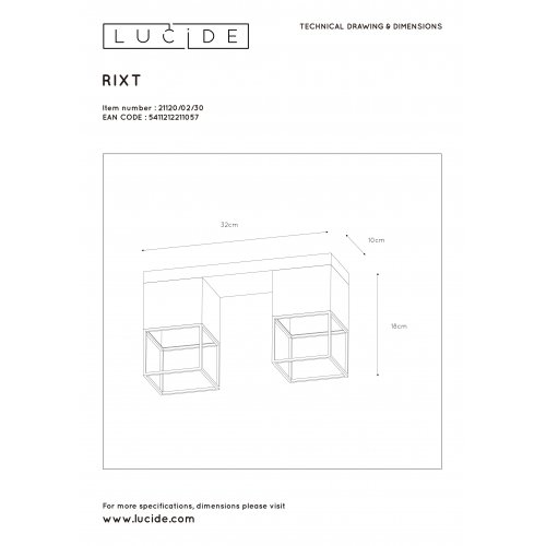 LUCIDE RIXT Ceiling light 2xE27/40W Black/Gold - obrázek