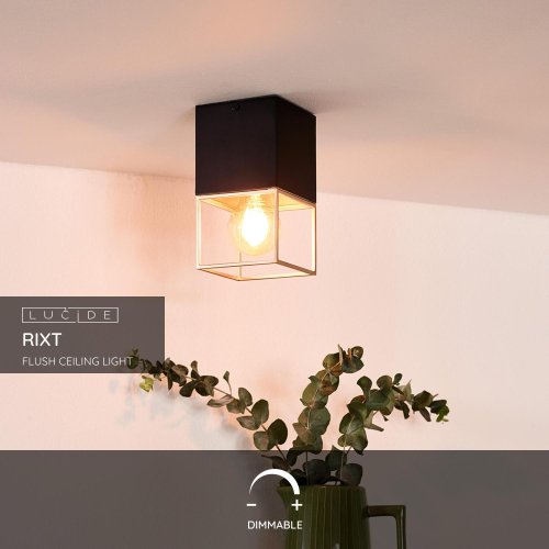 LUCIDE RIXT Ceiling light E27/40W 10x10cm H18cm Black/Gol - obrázek