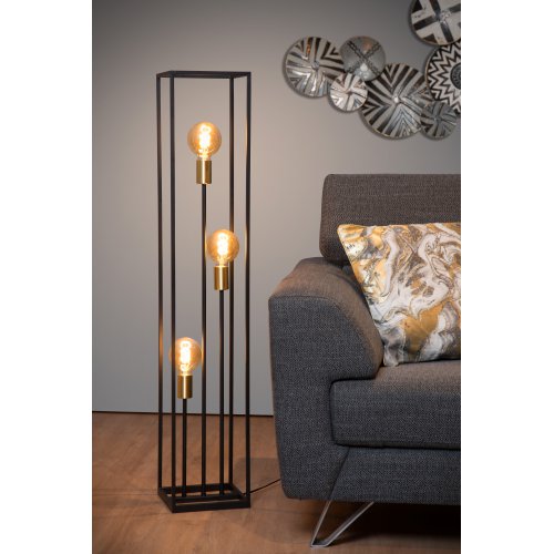 LUCIDE RUBEN Floorlamp 3x E27 40W Black/Satin Brass stojací lampa - obrázek