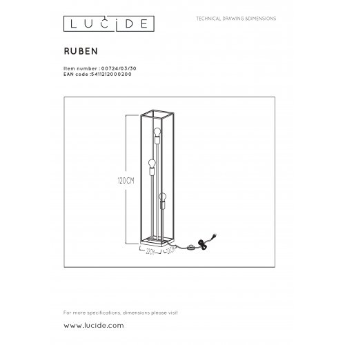 LUCIDE RUBEN Floorlamp 3x E27 40W Black/Satin Brass stojací lampa - obrázek