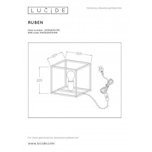 LUCIDE RUBEN  Table lamp 1x E27 40W Black/Satin Brass stolní lampa - obrázek