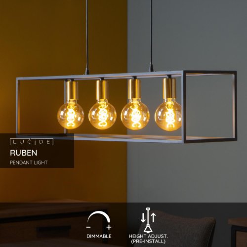LUCIDE RUBEN  Pendant 4x E27 40W Black/Satin Brass závěsné svítidlo, lustr - obrázek