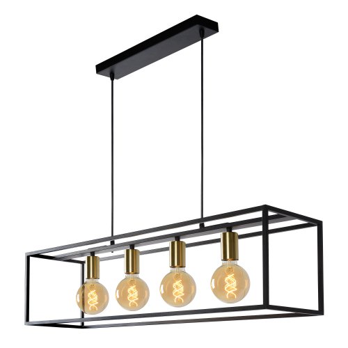 LUCIDE RUBEN  Pendant 4x E27 40W Black/Satin Brass závěsné svítidlo, lustr - obrázek