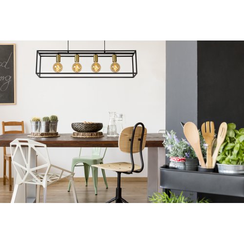 LUCIDE RUBEN  Pendant 4x E27 40W Black/Satin Brass závěsné svítidlo, lustr - obrázek