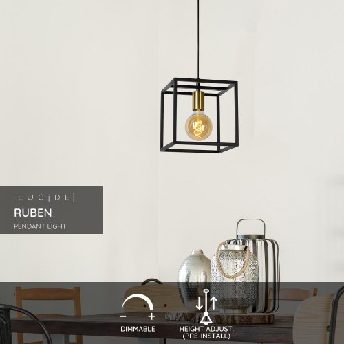 LUCIDE RUBEN  Pendant 1x E27 40W Black/Satin Brass závěsné svítidlo, lustr - obrázek