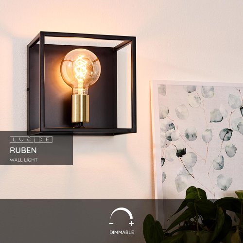 LUCIDE RUBEN Wall light 1x E27 40W Black/Satin Brass nástěnné svítidlo - obrázek