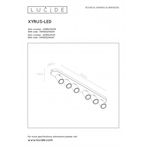 LUCIDE XYRUS Spot 6xGU10/5W incl. DTW W14 L84 H12.5cm Whi bodové svítidlo, bodovka - obrázek