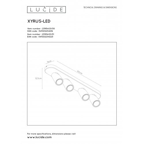 LUCIDE XYRUS Spot 4xGU10/5W incl. DTW W9 L60 H12.5cm Whit bodové svítidlo, bodovka - obrázek