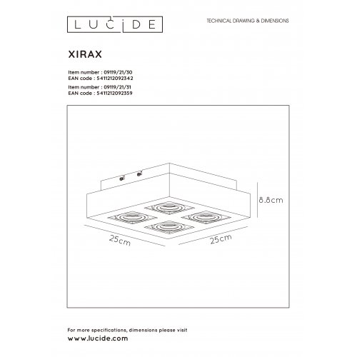 LUCIDE XIRAX Ceiling Light 4xGU10/5W LED DTW Black bodové svítidlo, bodovka - obrázek