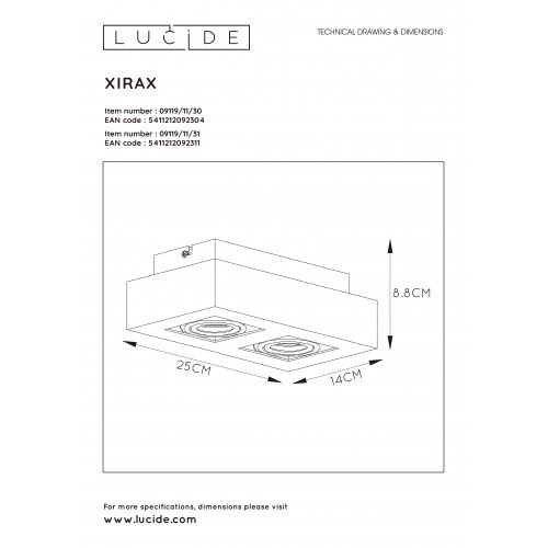 LUCIDE XIRAX Ceiling Light 2xGU10/5W LED DTW Black bodové svítidlo, bodovka - obrázek
