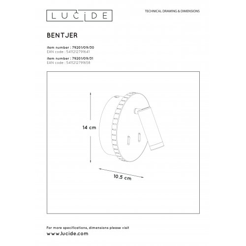 LUCIDE BENTJER - NĂˇstennĂ© svietidlo - Ă 14 cm - LED - 1x6W 3000K - Biele nástěnné svítidlo - obrázek