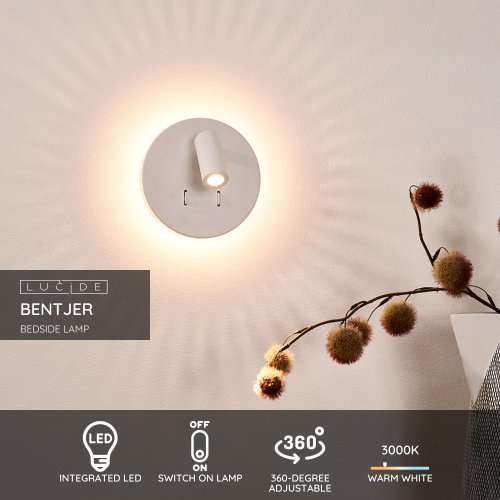 LUCIDE BENTJER - NĂˇstennĂ© svietidlo - Ă 14 cm - LED - 1x6W 3000K - Biele nástěnné svítidlo - obrázek