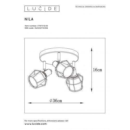 LUCIDE NILA Ceiling spotlight 3x E14/25W Black/Smoke glas bodové svítidlo, bodovka - obrázek