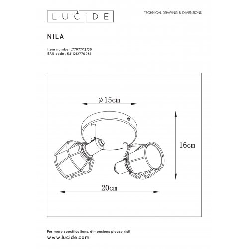LUCIDE NILA Ceiling spotlight 2x E14/25W Black/Smoke glas bodové svítidlo, bodovka - obrázek