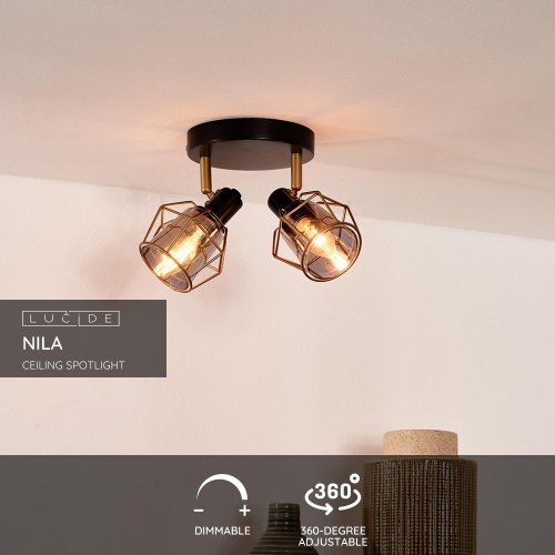 LUCIDE NILA Ceiling spotlight 2x E14/25W Black/Smoke glas bodové svítidlo, bodovka - obrázek