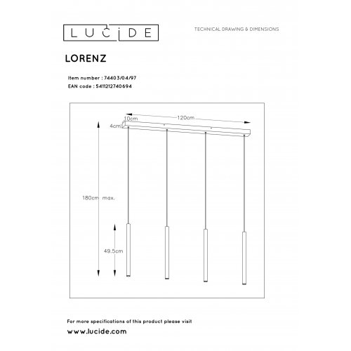 LUCIDE LORENZ Pendant  LED  4x4W Satin Copper závěsné svítidlo, lustr - obrázek