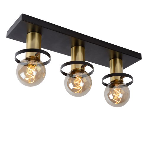 LUCIDE ANAKA Ceiling light 3x E27/40W Black/Satin Brass - obrázek