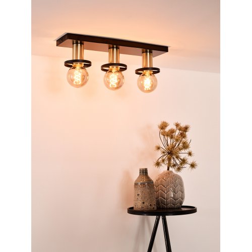 LUCIDE ANAKA Ceiling light 3x E27/40W Black/Satin Brass - obrázek