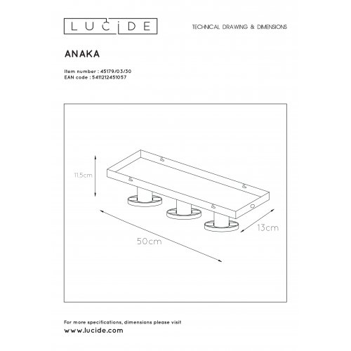 LUCIDE ANAKA Ceiling light 3x E27/40W Black/Satin Brass - obrázek