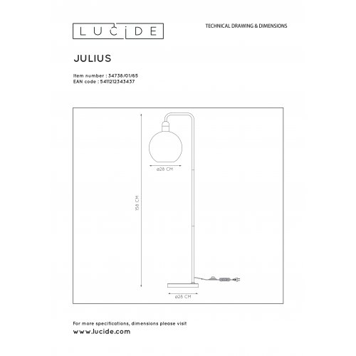 LUCIDE JULIUS Floor lamp E27/25W Smoke glass/ Back Marble stojací lampa - obrázek