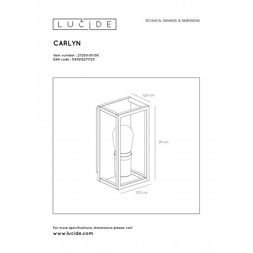 LUCIDE CARLYN Wall lamp Bathroom E14/6W Black nástěnné svítidlo - obrázek