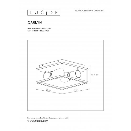 LUCIDE CARLYN Ceiling Light Bathroom 2xE14/6W Black - obrázek